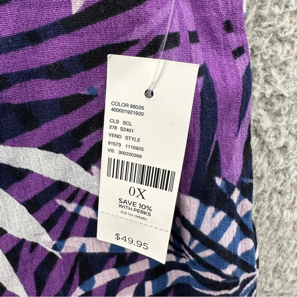 NWT Catherines Short Sleeve V Neck Tasseled Blouse Shirt 100% Cotton Palms 0X‎ - Picture 6 of 9